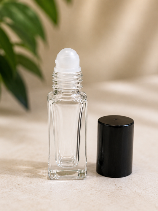1 Dram Square Glass Roll-On Bottle with Black Cap