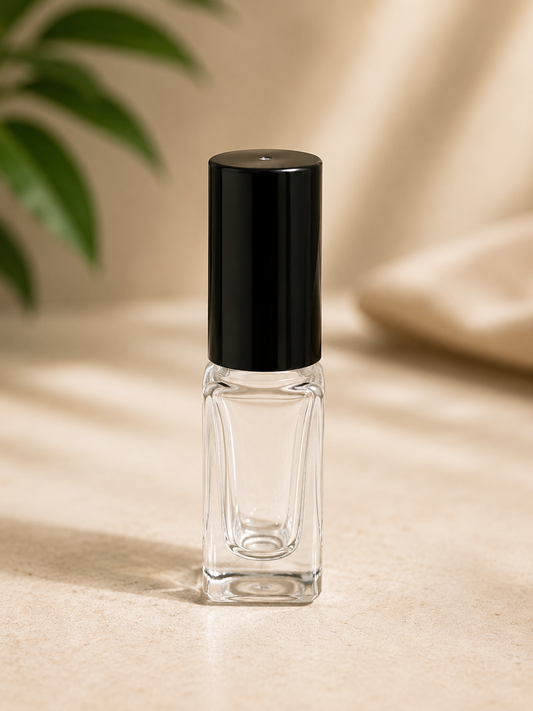 1 Dram Square Glass Bottle with Black Cap