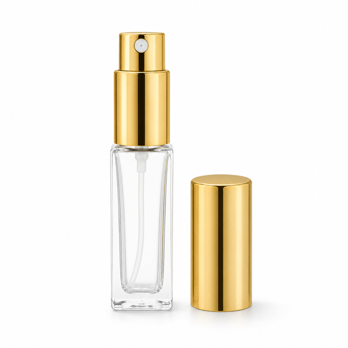 1/4 oz Square Tall Glass Spray Bottles with Gold Caps – 12 Pack