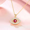 18 Karat Gold Plated Brass Zircon Evil Eye Necklace (Red and Clear Zirconia Stones)